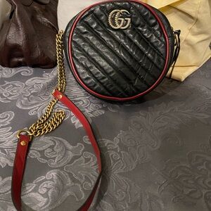 Black and Red Quilted Leather Crossbody Bag